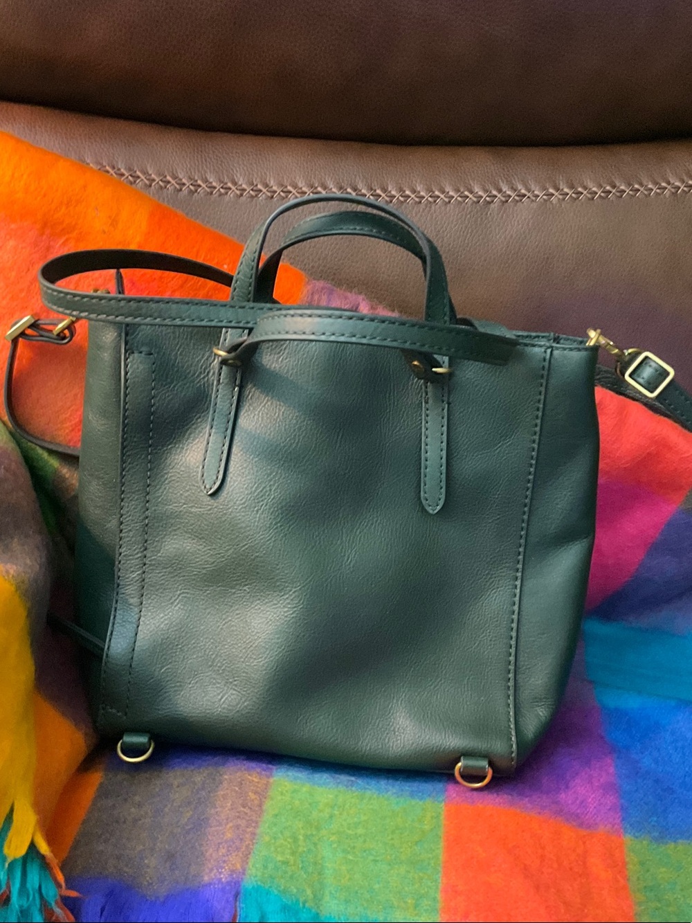 Fossil Dark Green Leather Bucket Bag